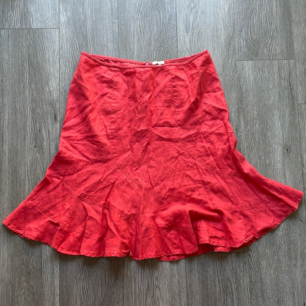 Old Navy Red linen blend midi skirt